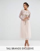 Maya Tall Satin Waist Midi Full Tulle Skirt With Bow Back Detail Co-or