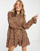 Asos Design Bubble Crepe Tiered Smock Romper In Mini Ditsy-multi