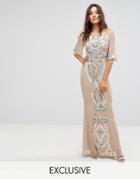 Maya All Over Embellished Bandeau Maxi Dress With Balloon Sleeves Fluted Sleeve - Pink