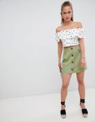 Prettylittlething Button Detail Mini Skirt - Green