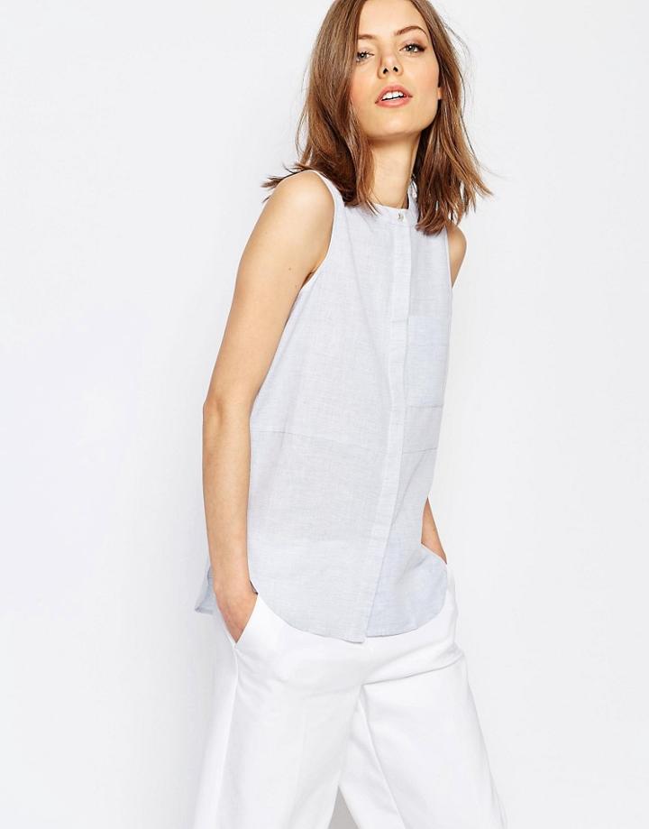 Neon Rose Sleeveless Blouse - Blue