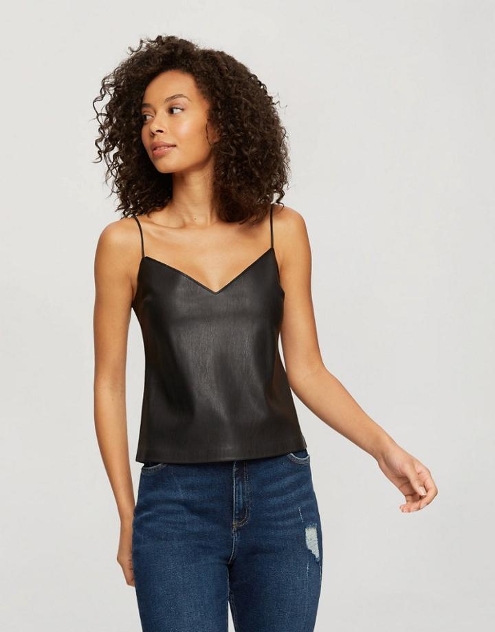 Miss Selfridge Faux Leather Camisole In Black