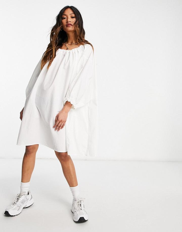 Weekday Tuva Puff Sleeve Smock Dress In White