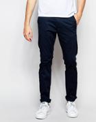 Selected Homme Slim Fit Chinos With Italian Leather Belt - Navy