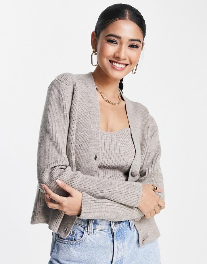 Topshop Knitted Cardi In Mink - Part Of A Set-neutral