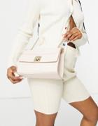Paul Costelloe Leather Shoulder Bag With Gold Chain And Turn Lock In Beige-pink