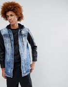 Criminal Damage Denim Jacket With Pu Sleeves - Blue