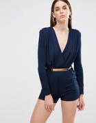 Twin Sister Belted Romper - Navy