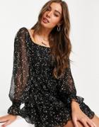 Miss Selfridge Chiffon Rara Mini Dress In Star Print-black