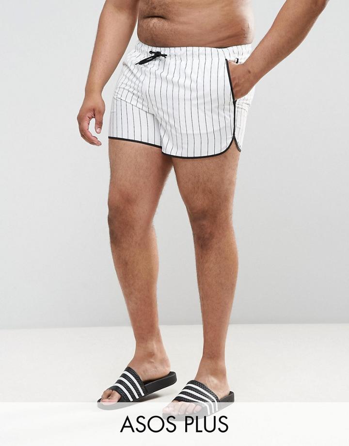 Asos Plus Runner Swim Shorts In White With Vertical Stripe - White