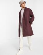 Asos Design Relaxed Fit Longline Wool Mix Overcoat In Burgundy-red