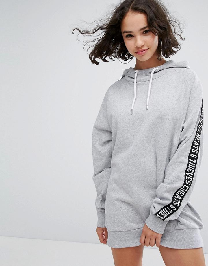 Cheats & Thieves Sweatshirt Dress With Tape Sleeves - Gray