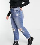 River Island Plus Carrie Comfort Sculpt Raw Hem Mom Jeans-blues
