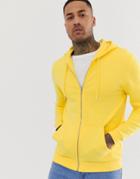 Asos Design Zip Thru Hoodie In Yellow - Yellow
