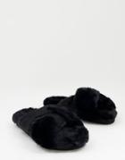 Monki Recycled Polyester Faux Fur Mule Slippers In Black