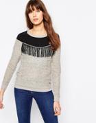 Only Anna Fringe Sweater In Light Gray - Gray