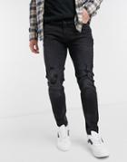 Pull & Bear Super Skinny Jeans With Knee Rips In Black