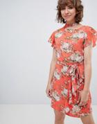 Walter Baker Frill Front Floral Print Tea Dress - Pink