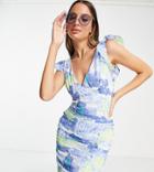 Asos Design Tall Ruched Side Cami Mini Sundress In Postcard Floral-multi