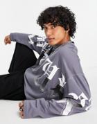 Asos Design Oversized Long Sleeve T-shirt In Gray With Culture Text Print-black
