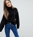 Asos Petite Sweater In Cable And Roll Neck - Black
