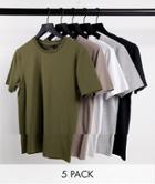 Asos Design 5 Pack Muscle Fit T-shirt With Crew Neck In Multi