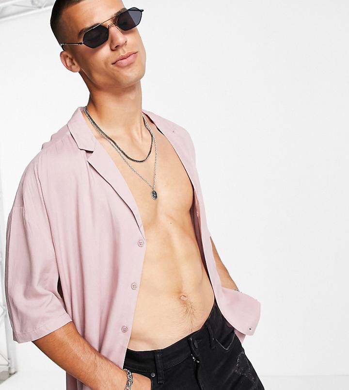 New Look Short Sleeve Deep Revere Shirt In Pink
