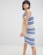 Paisie Fine Knit Ribbed Midi Dress With Round Neck - Multi