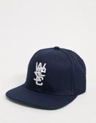 Wesc 3d Embroidered Overlay Logo Flat Brim Baseball Cap-navy