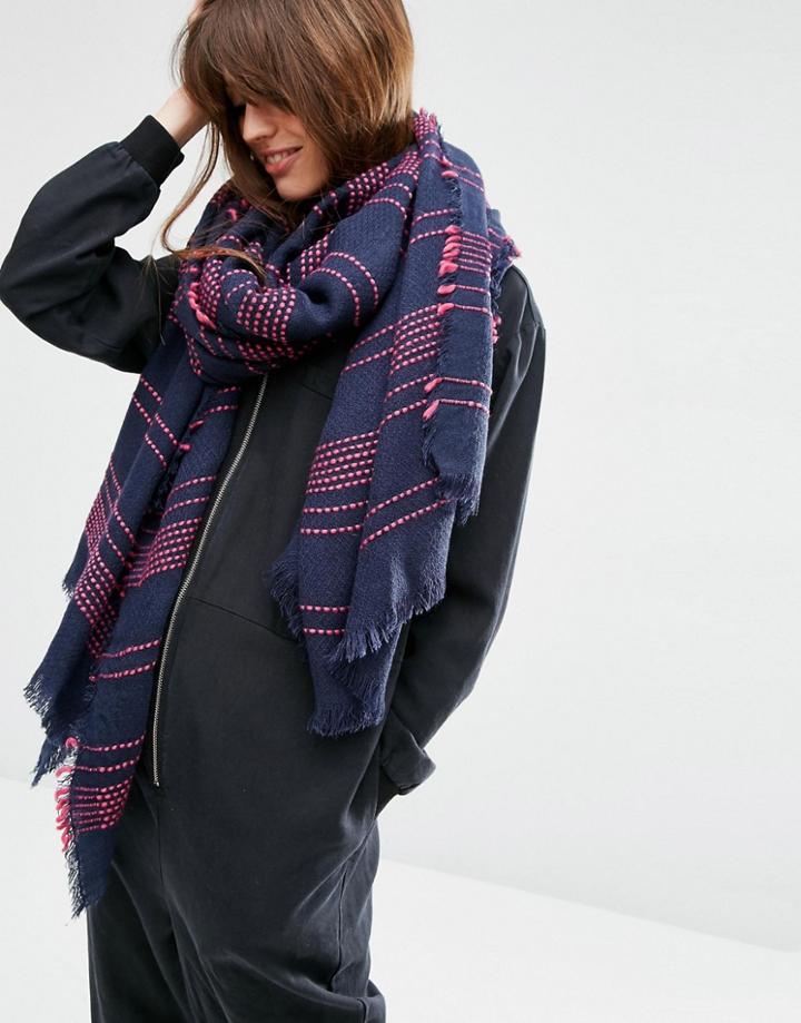 Asos Oversized Lightweight Scarf In Textured Pinstripe - Navy