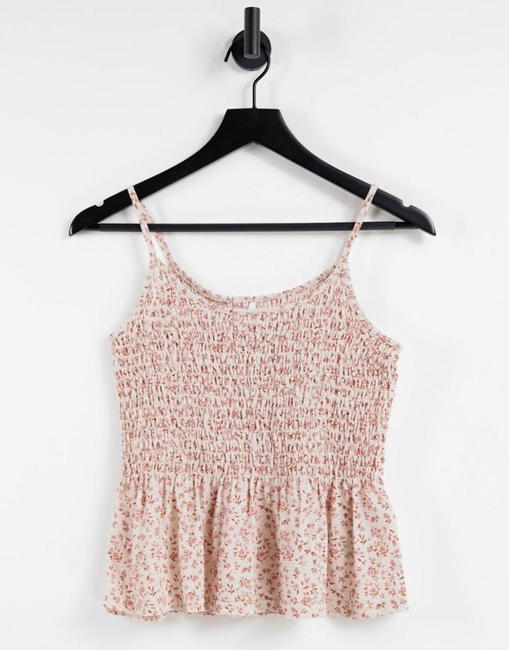 Only Cami Top With Shirring In Blush Floral Print-neutral