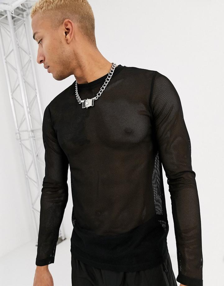 Asos Design Long Sleeve T-shirt In Black Mesh