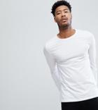 Asos Design Tall Long Sleeve T-shirt With Crew Neck In White - White