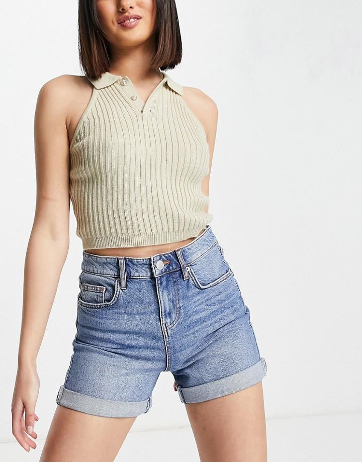 Miss Selfridge Denim Boyfriend Short In Midwash Blue-blues