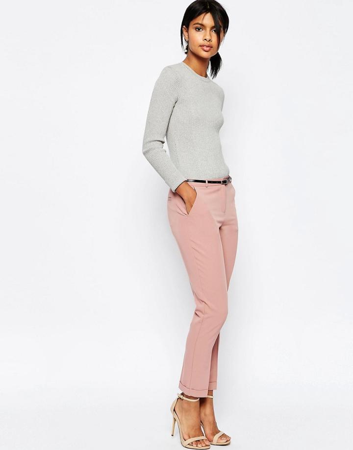 Asos Cigarette Pants With Belt - Cosmetic Pink