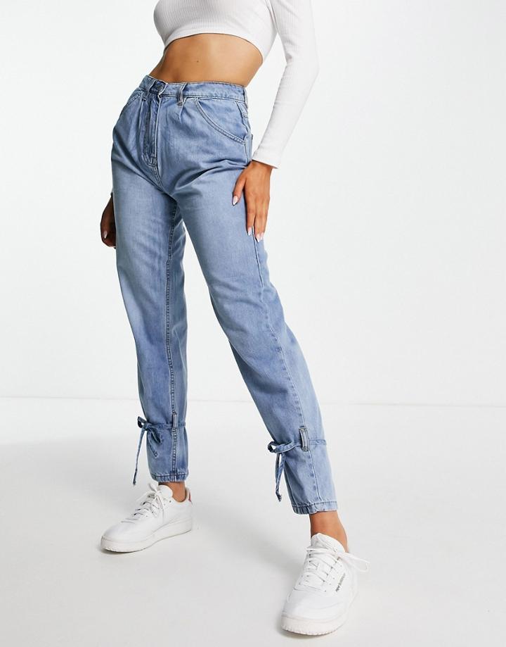 Parisian Boyfriend Jeans With Tie Cuff In Light Blue
