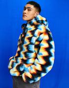 Asos Design Oversized Faux Fur Hoodie In All Over Wiggle Print-multi