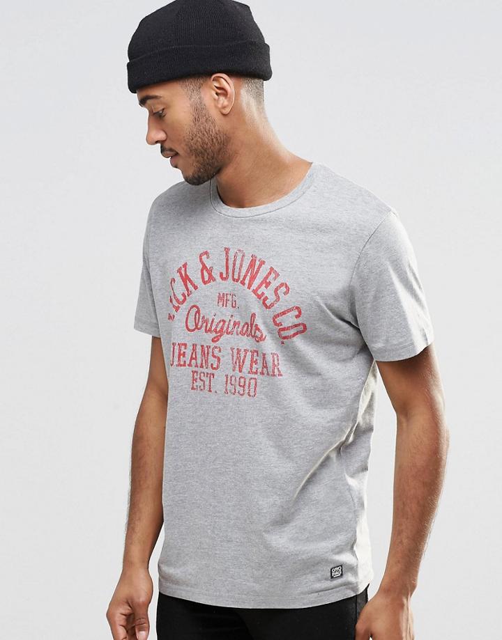 Jack & Jones T-shirt With Vintage Logo Print - Light Gray Melange