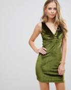 Wyldr Distractions Velvet Mini Dress With Front Pleating Detail-green