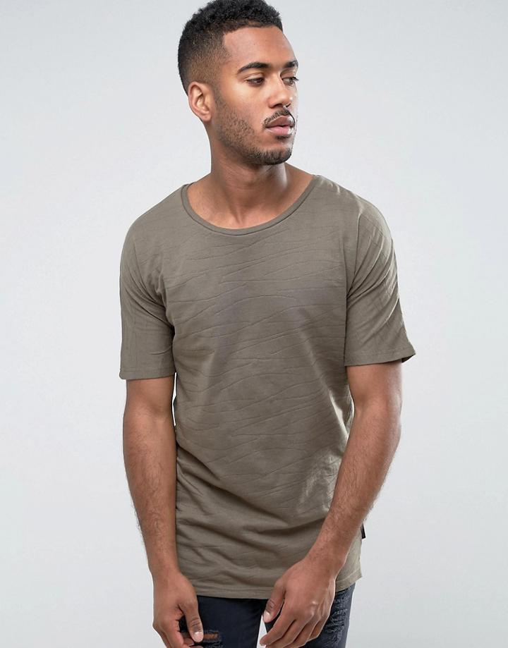 Bellfield Bat Wing T Shirt In Textured Fabric - Green