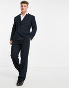 Topman Relaxed Blackwatch Check Suit Pant In Navy And Green