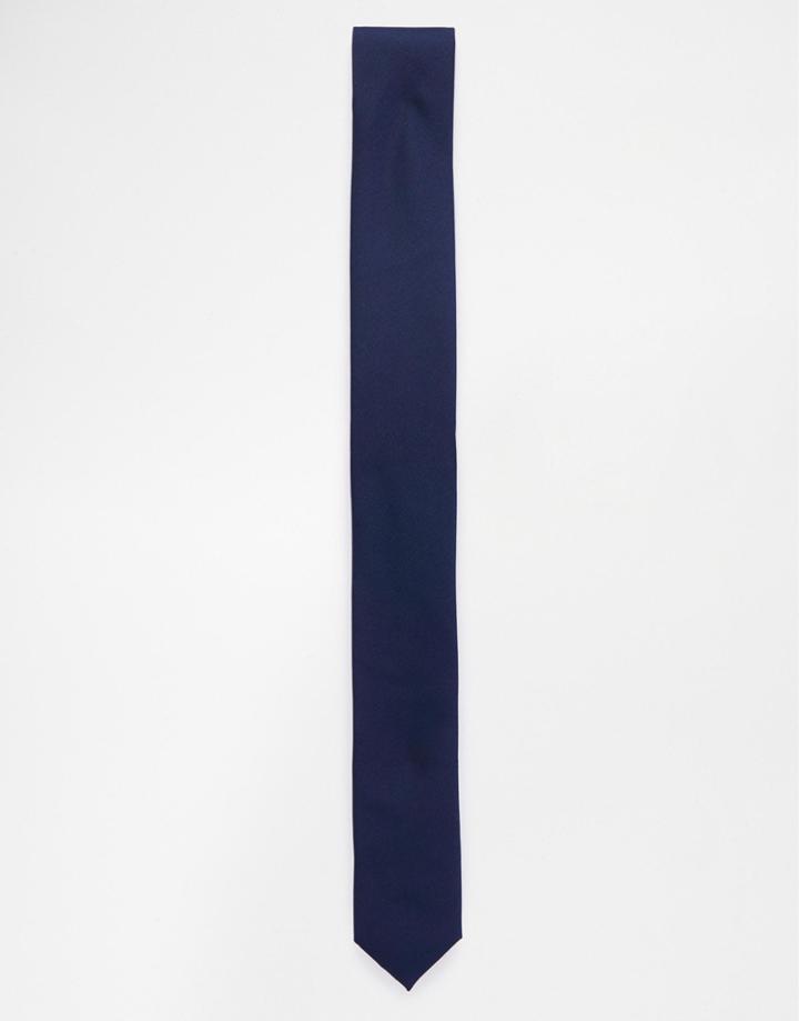 Asos Slim Tie In Dark Navy - Navy