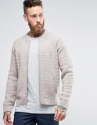 Asos Knitted Bomber Jacket In Wool Mix - Beige