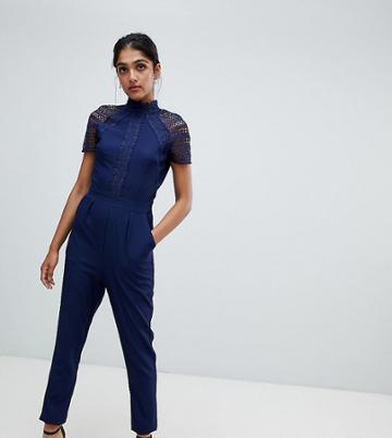Little Mistress Tall Lace Detail Jumpsuit - Navy