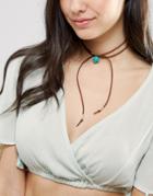 Asos Festival Flower Wrapped Cord Choker Necklace - Brown