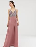 Angel Eye Cami Strap Maxi Dress With Pleated Skirt And Embellished Upper - Pink