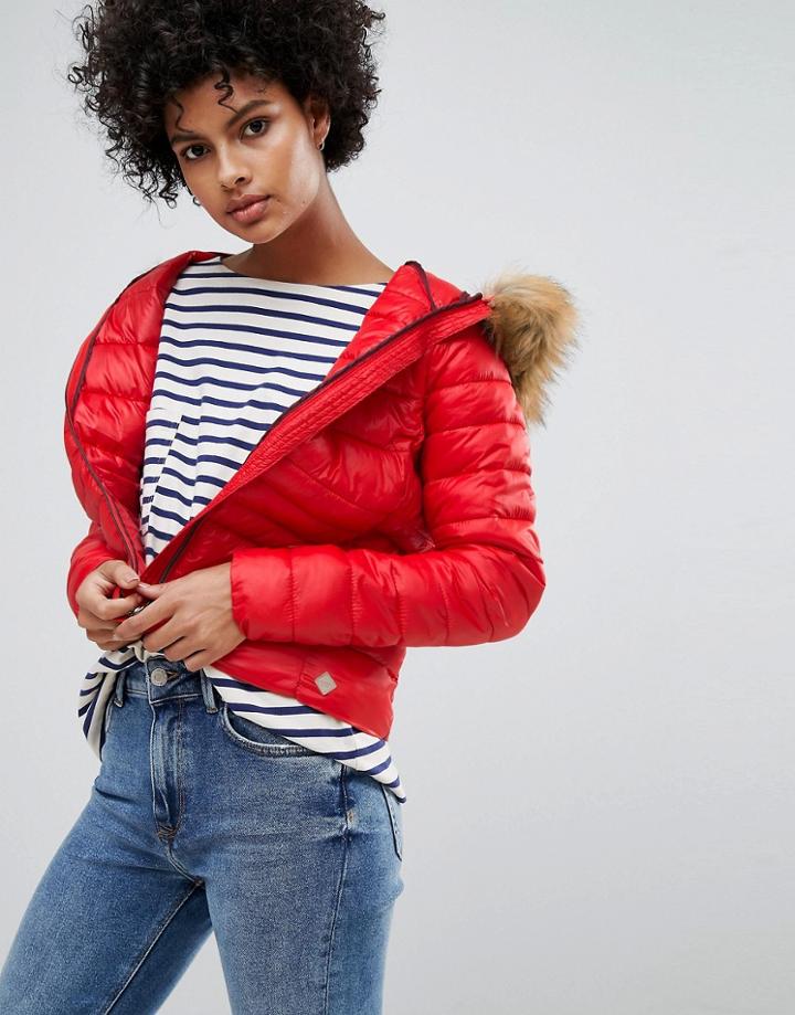 Vero Moda Faux Fur Hooded Padded Jacket - Red