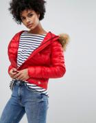 Vero Moda Faux Fur Hooded Padded Jacket - Red