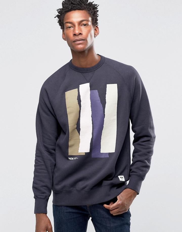 Wood Wood Hester Sweatshirt Rip W Logo - Navy
