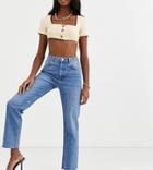 Asos Design Tall High Rise 'effortless' Kick Flare Jeans In Vintage Midwash-blues